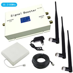 LCD Display 3G 2100MHz Mobile Phone Signal Booster with Whip and Panel Antenna Kit White